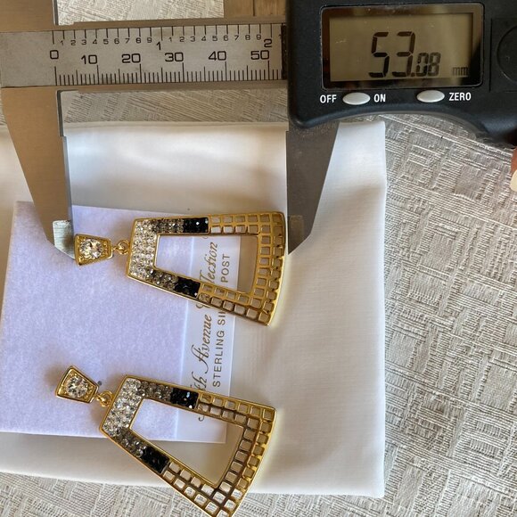 FAC Geometric Rhodium Plated Gold Tone Drop Earrings - Picture 4 of 8